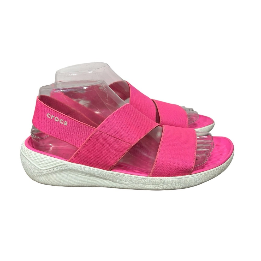Crocs Literide Stretch Sandals Beach Slip On Open Toe Strappy Size 7 Hot Pink